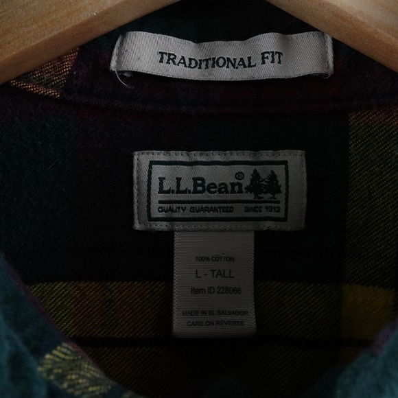 LLBean Mens L Tall Traditional Fit Flannel Shirt Plaid Button Down Outdoor - Picture 4 of 7